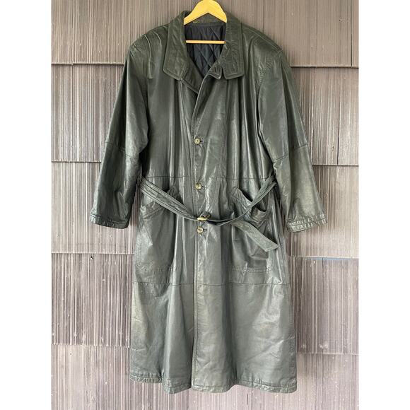 🔥VTG Club Uomo Peek & Cloppenburg German Leather Long Coat Quilt Blanket Lined - Picture 1 of 16